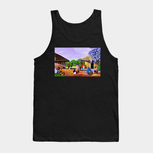 African Village Artwork, African People, Black History Tank Top by logiamerch