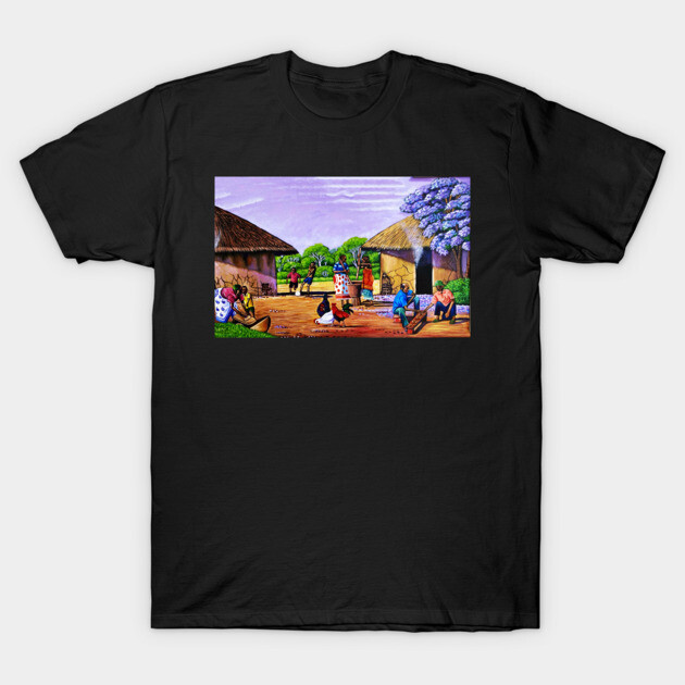 African Village Artwork, African People, Black History T-Shirt by logiamerch