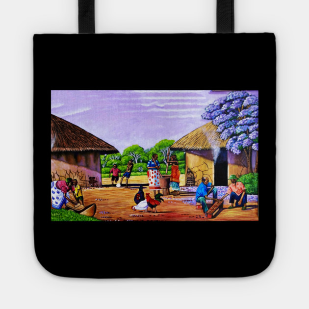 African Village Artwork, African People, Black History Tote by logiamerch