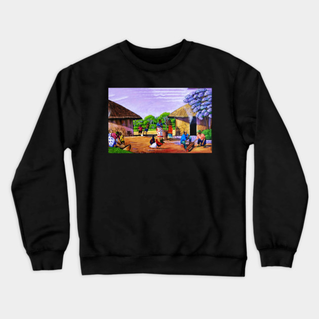 African Village Artwork, African People, Black History Crewneck Sweatshirt by logiamerch