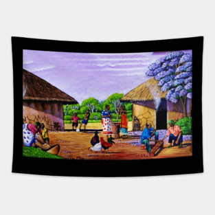 African Village Artwork, African People, Black History Tapestry
