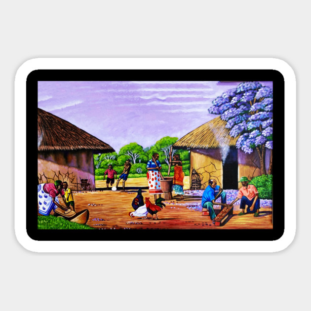 African Village Artwork, African People, Black History Magnet by logiamerch