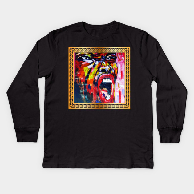 African Artwork, African Woman Screaming Kids Long Sleeve T-Shirt by logiamerch