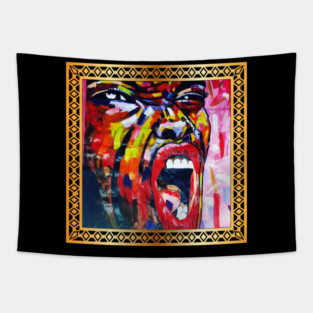 African Artwork, African Woman Screaming Tapestry