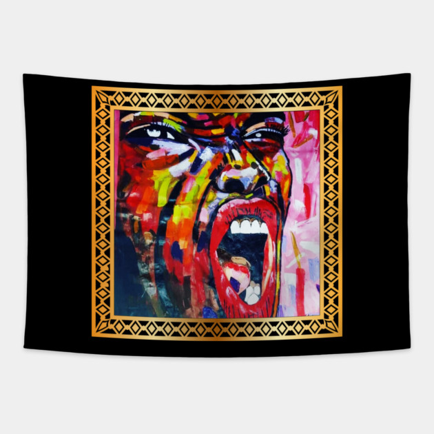 African Artwork, African Woman Screaming Tapestry by logiamerch