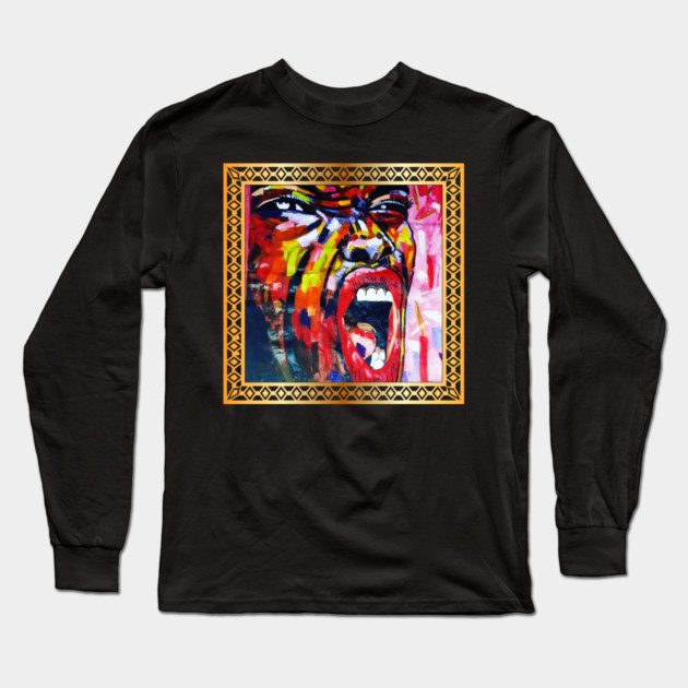 African Artwork, African Woman Screaming Long Sleeve T-Shirt by logiamerch