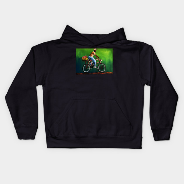 African Man riding Bicycle, African Artwork Kids Hoodie by logiamerch