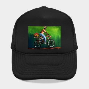 African Man riding Bicycle, African Artwork Hat