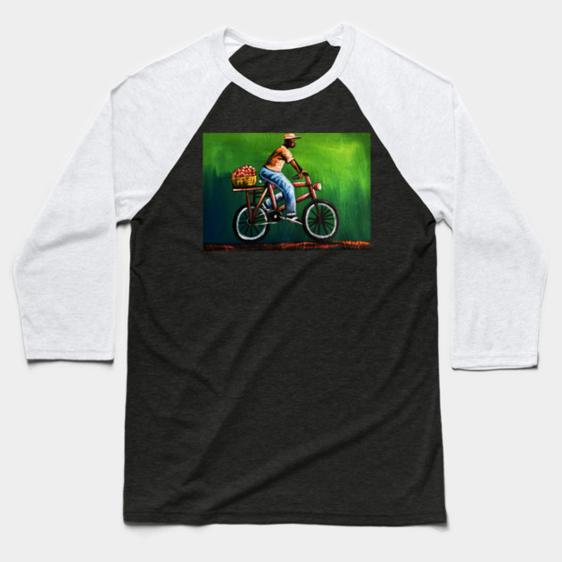 African Man riding Bicycle, African Artwork Baseball T-Shirt by logiamerch