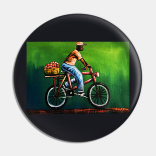 African Man riding Bicycle, African Artwork Pin