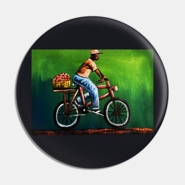 African Man riding Bicycle, African Artwork Pin by logiamerch