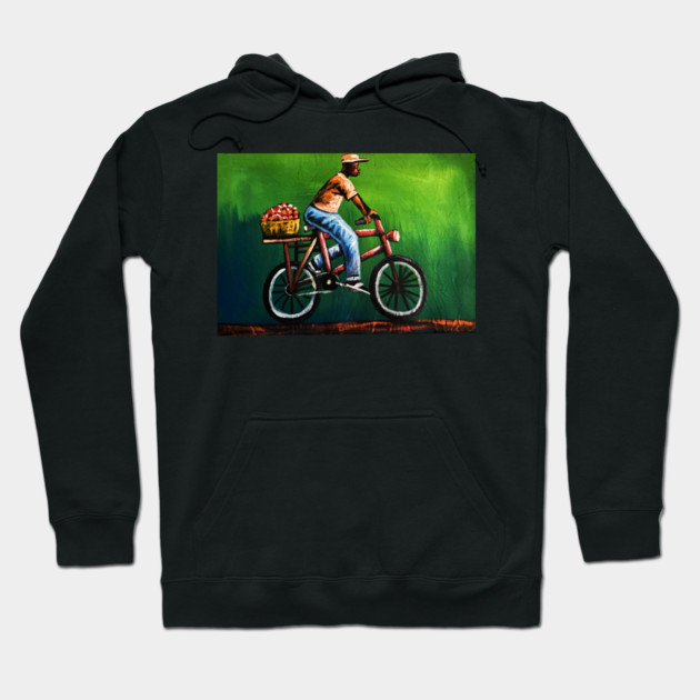 African Man riding Bicycle, African Artwork Hoodie by logiamerch