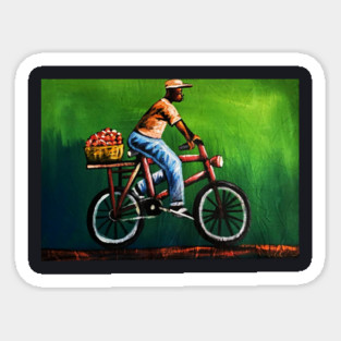 African Man riding Bicycle, African Artwork Sticker