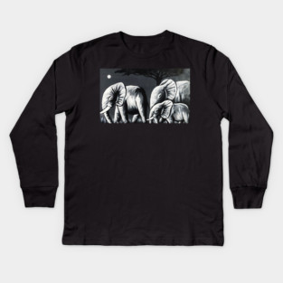 African Elephant Family, Animal Kids Long Sleeve T-Shirt