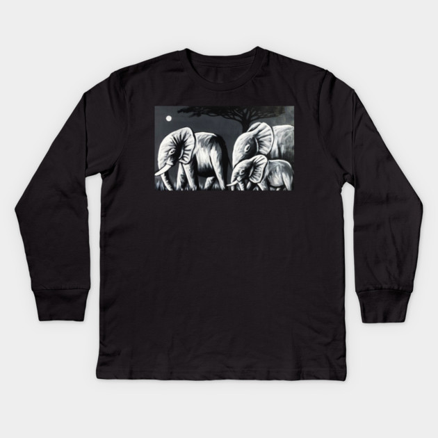 African Elephant Family, Animal Kids Long Sleeve T-Shirt by logiamerch