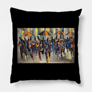 African Artwork, African People, Music and Dancing Pillow