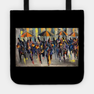African Artwork, African People, Music and Dancing Tote