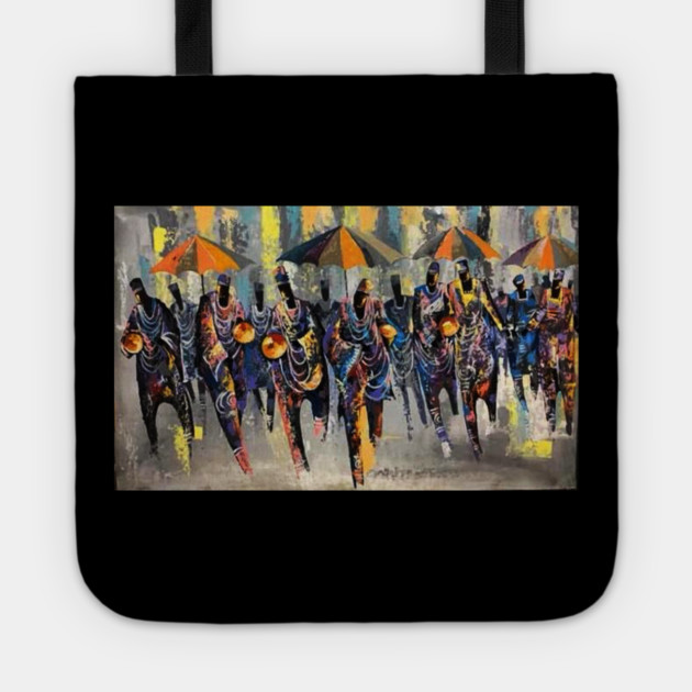 African Artwork, African People, Music and Dancing Tote by logiamerch