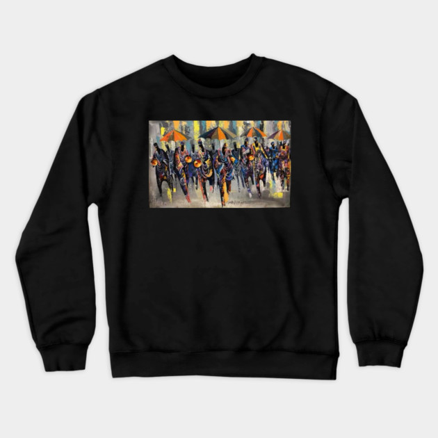 African Artwork, African People, Music and Dancing Crewneck Sweatshirt by logiamerch