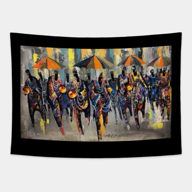 African Artwork, African People, Music and Dancing Tapestry by logiamerch