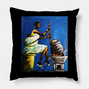 African Woman Preparing Food, Black History Artwork Pillow