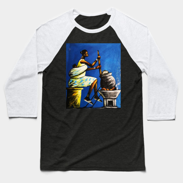 African Woman Preparing Food, Black History Artwork Baseball T-Shirt by logiamerch