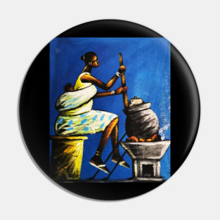 African Woman Preparing Food, Black History Artwork Pin
