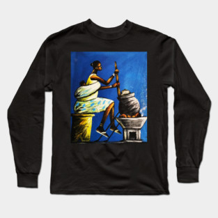 African Woman Preparing Food, Black History Artwork Long Sleeve T-Shirt