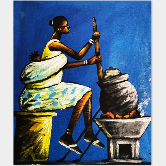African Woman Preparing Food, Black History Artwork Wall Art by logiamerch