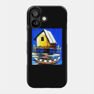 African Artwork, House with Boat, Vacation Phone Case