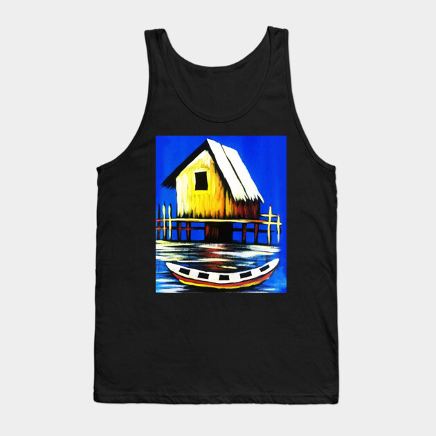 African Artwork, House with Boat, Vacation Tank Top by logiamerch
