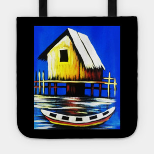 African Artwork, House with Boat, Vacation Tote