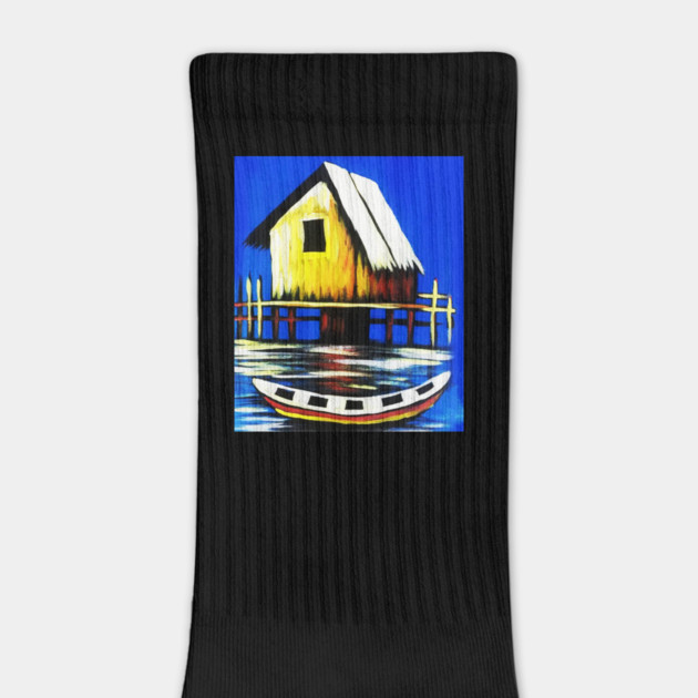 African Artwork, House with Boat, Vacation by logiamerch