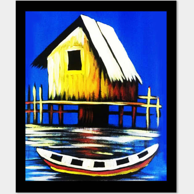 African Artwork, House with Boat, Vacation Wall Art by logiamerch