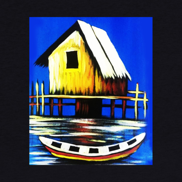 African Artwork, House with Boat, Vacation by logiamerch