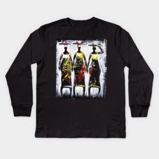 African Women Artwork, Black History Art Kids Long Sleeve T-Shirt