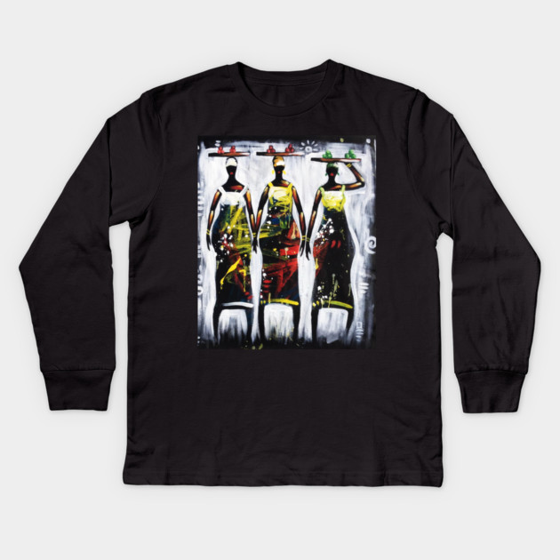 African Women Artwork, Black History Art Kids Long Sleeve T-Shirt by logiamerch