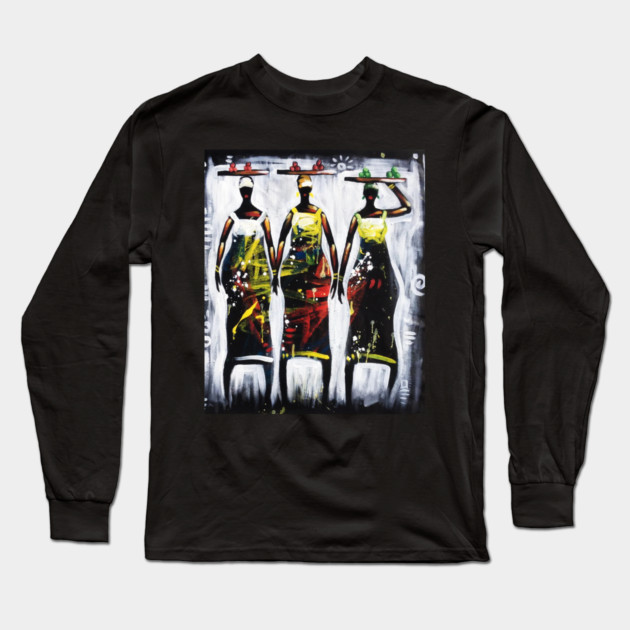 African Women Artwork, Black History Art Long Sleeve T-Shirt by logiamerch