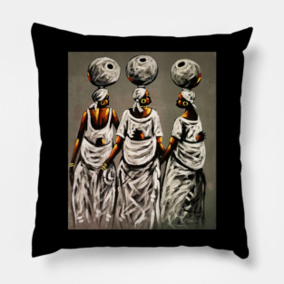 African Women carrying Children, African Artwork Pillow