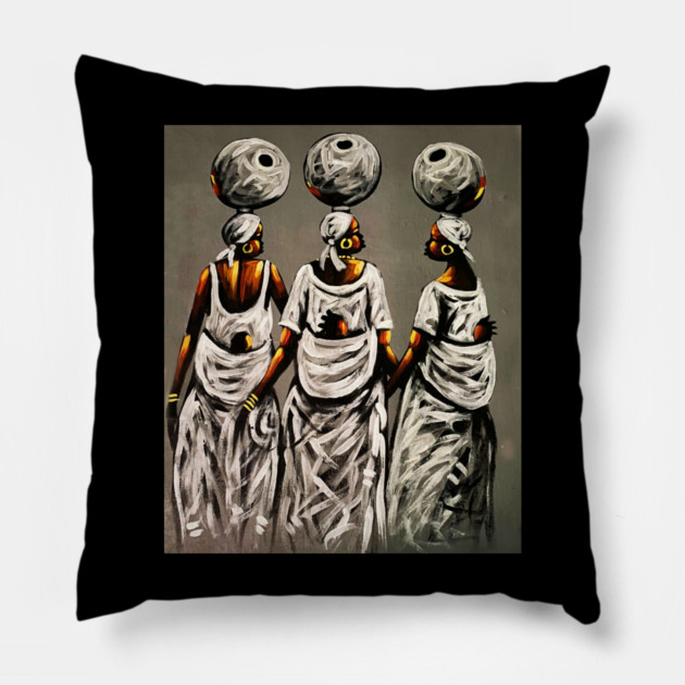 African Women carrying Children, African Artwork Pillow by logiamerch