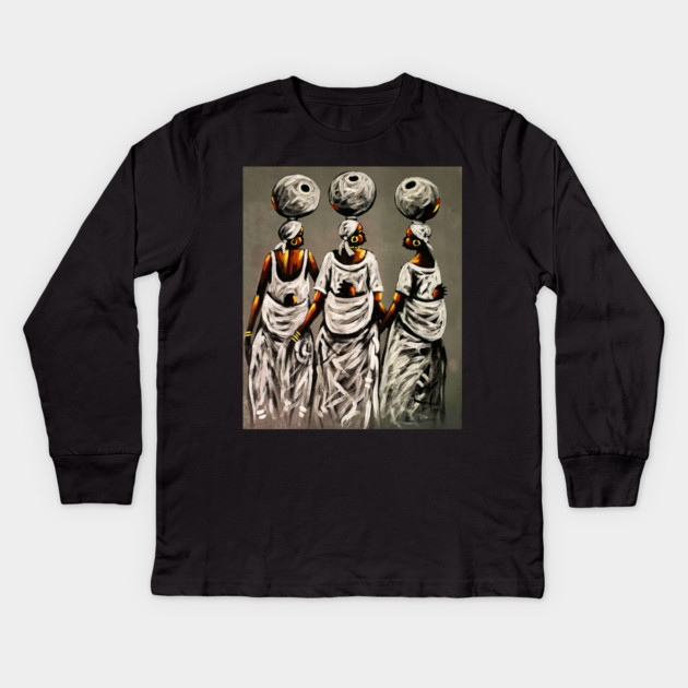 African Women carrying Children, African Artwork Kids Long Sleeve T-Shirt by logiamerch