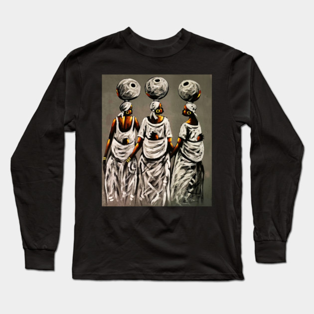 African Women carrying Children, African Artwork Long Sleeve T-Shirt by logiamerch