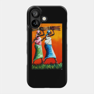 African Women Carrying Wood with Children, Black History Art Phone Case