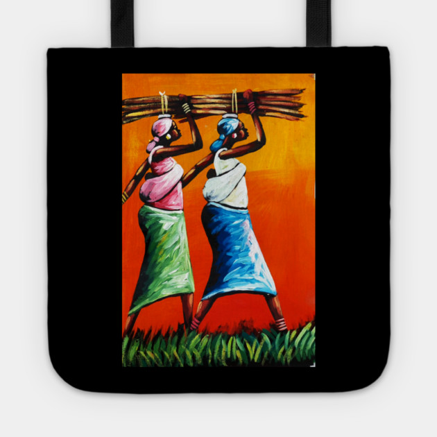 African Women Carrying Wood with Children, Black History Art Tote by logiamerch