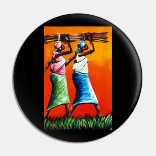 African Women Carrying Wood with Children, Black History Art Pin