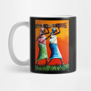 African Women Carrying Wood with Children, Black History Art Mug