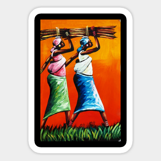 African Women Carrying Wood with Children, Black History Art Magnet by logiamerch