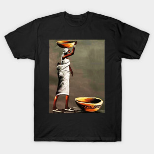 African Woman Carrying Bowl, Black History Art T-Shirt