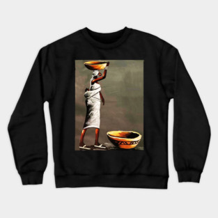 African Woman Carrying Bowl, Black History Art Crewneck Sweatshirt