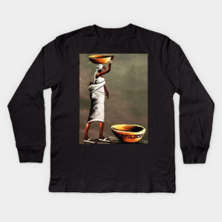 African Woman Carrying Bowl, Black History Art Kids Long Sleeve T-Shirt